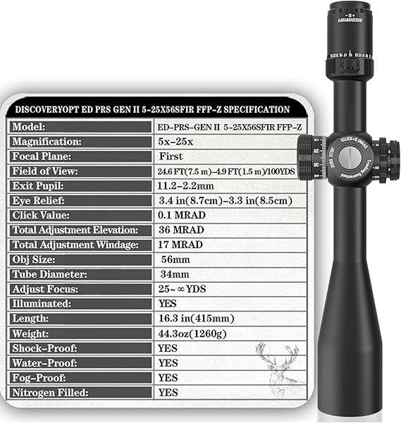 ED-PRS GENⅡ 5-25X56SFIR FFP-MRAD/MOA-ZERO STOP Diameter:34MM Optics Scopes