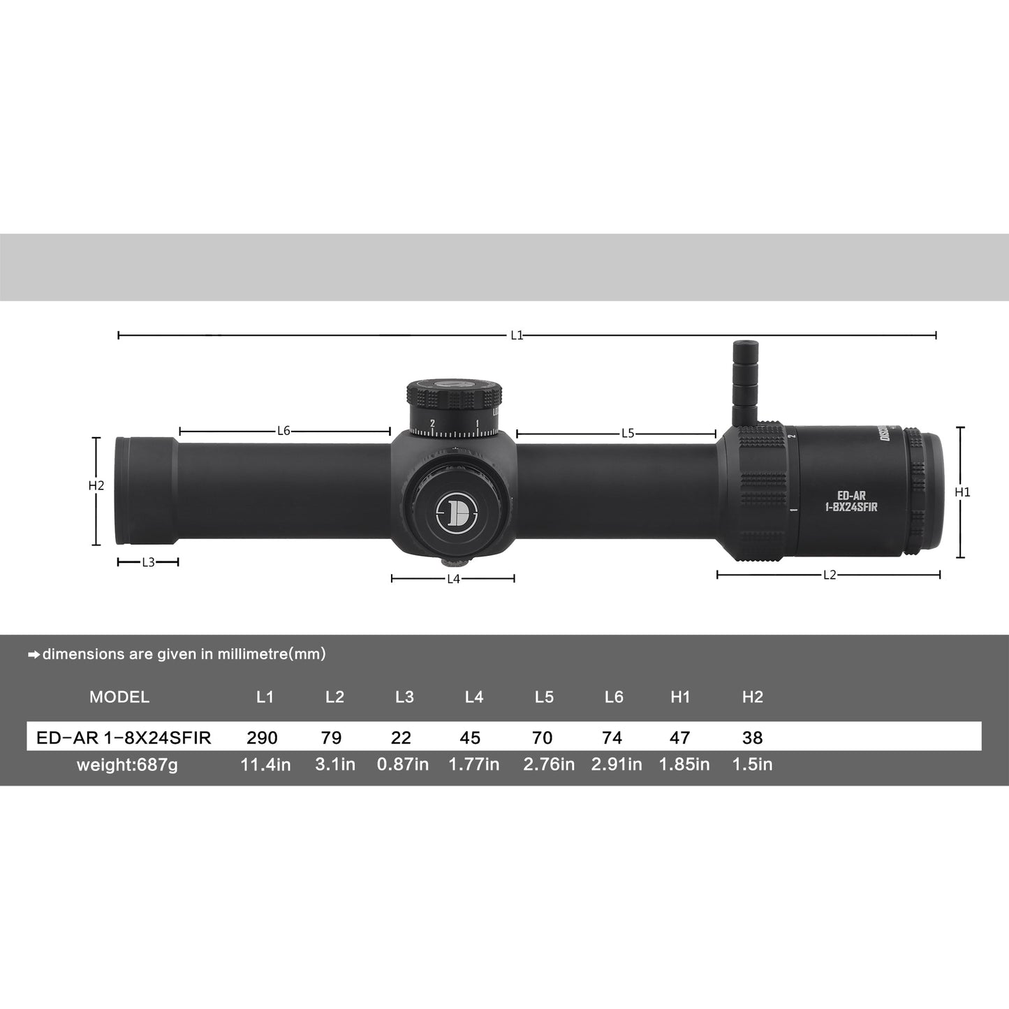 ED-AR 1-8X24SFIR FFP-MRAD Diameter:34MM Optics Scope