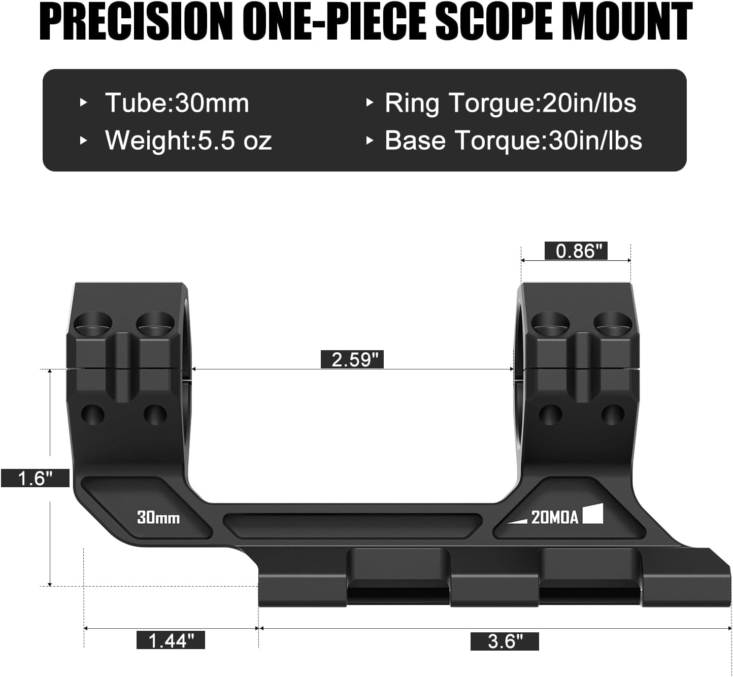 Cantilever Scope Mounts | One-Piece 20 MOA 34mm or 30mm Tube for Picatinny Rail