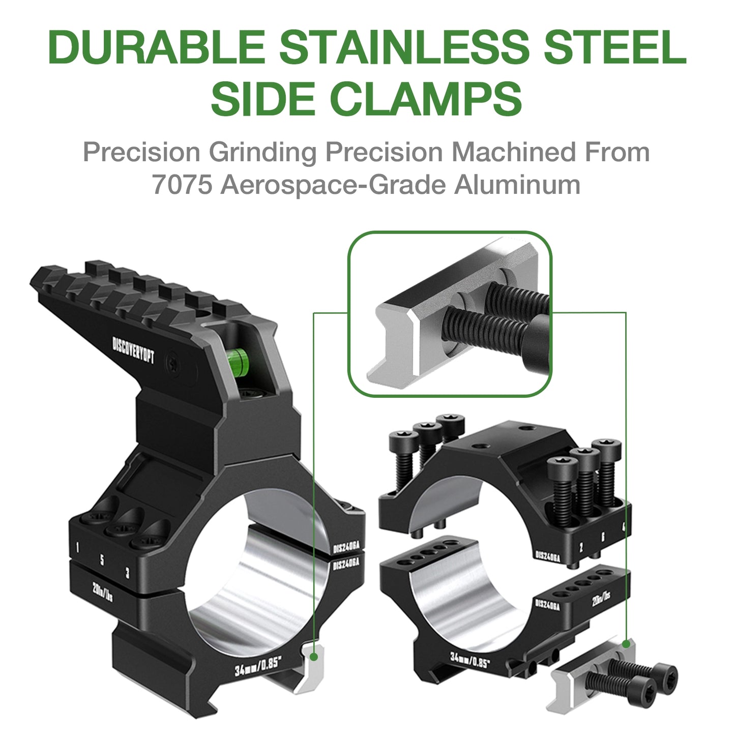 7075 Series Aluminum Heavy Duty Scope Rings - Bubble Level & Picatinny Rail | 30MM or 34MM-Fits 0.85/1.05/1.25-inch Bases