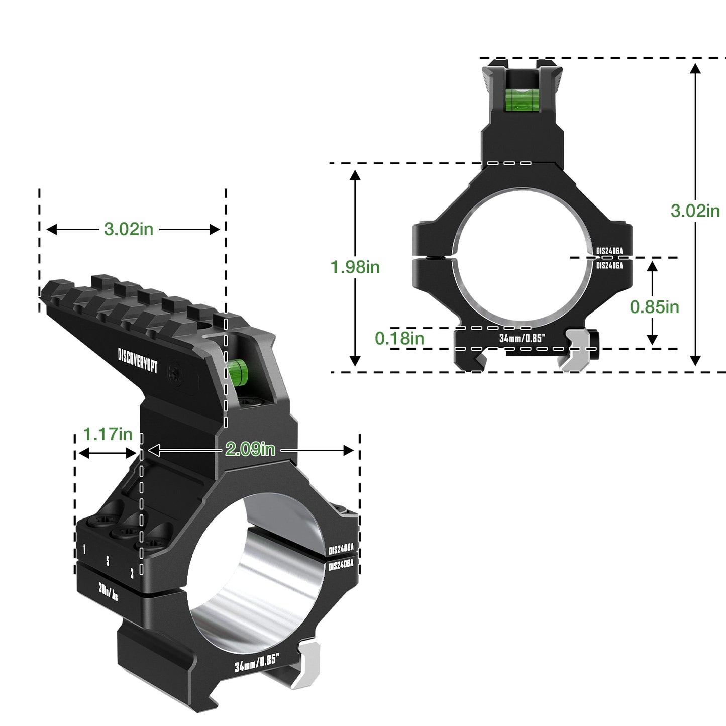 7075 Series Aluminum Heavy Duty Scope Rings - Bubble Level & Picatinny Rail | 30MM or 34MM-Fits 0.85/1.05/1.25-inch Bases
