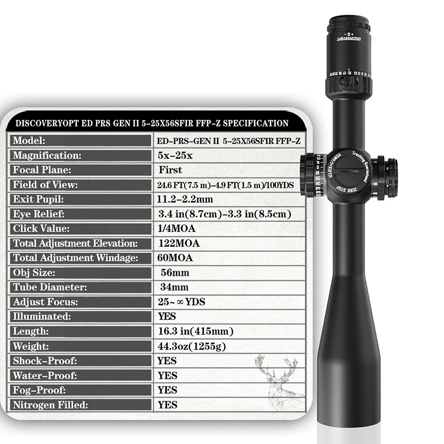 ED-PRS GENⅡ 5-25X56SFIR FFP-MRAD/MOA-ZERO STOP Diameter:34MM Optics Scopes