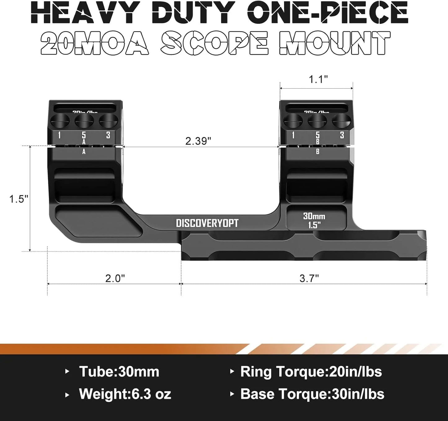 Heavy Duty Cantilever Scope Mount, 20 MOA, 34mm or 30mm, 1.5 inch-DISCOVERYOPT