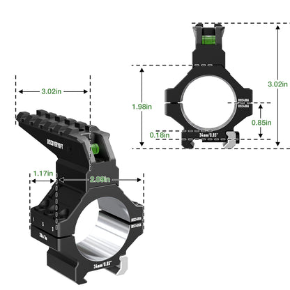 7075 Series Aluminum Heavy Duty Scope Rings -  Bubble Level & Picatinny Rail | 30MM or 34MM-Fits 0.85/1.05/1.25-inch Bases