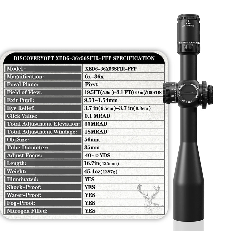 XED 6-36X56SFIR FFP-MRAD/MOA-ZERO STOP Diameter:35MM Optics Scopes