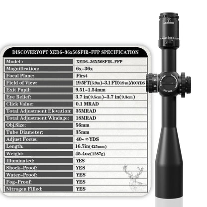 XED 6-36X56SFIR FFP-MRAD/MOA-ZERO STOP Diameter:35MM Optics Scopes