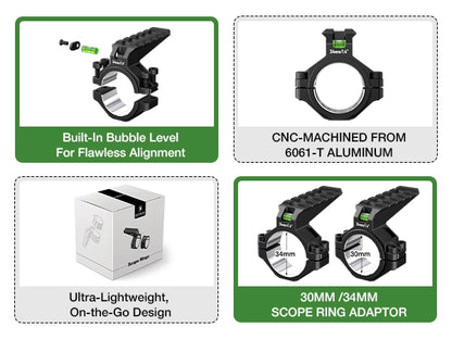 6061 Series Aluminum Scope Rings -  Bubble Level & Picatinny Rail | 30/34MM-Fits 0.85-inch Bases