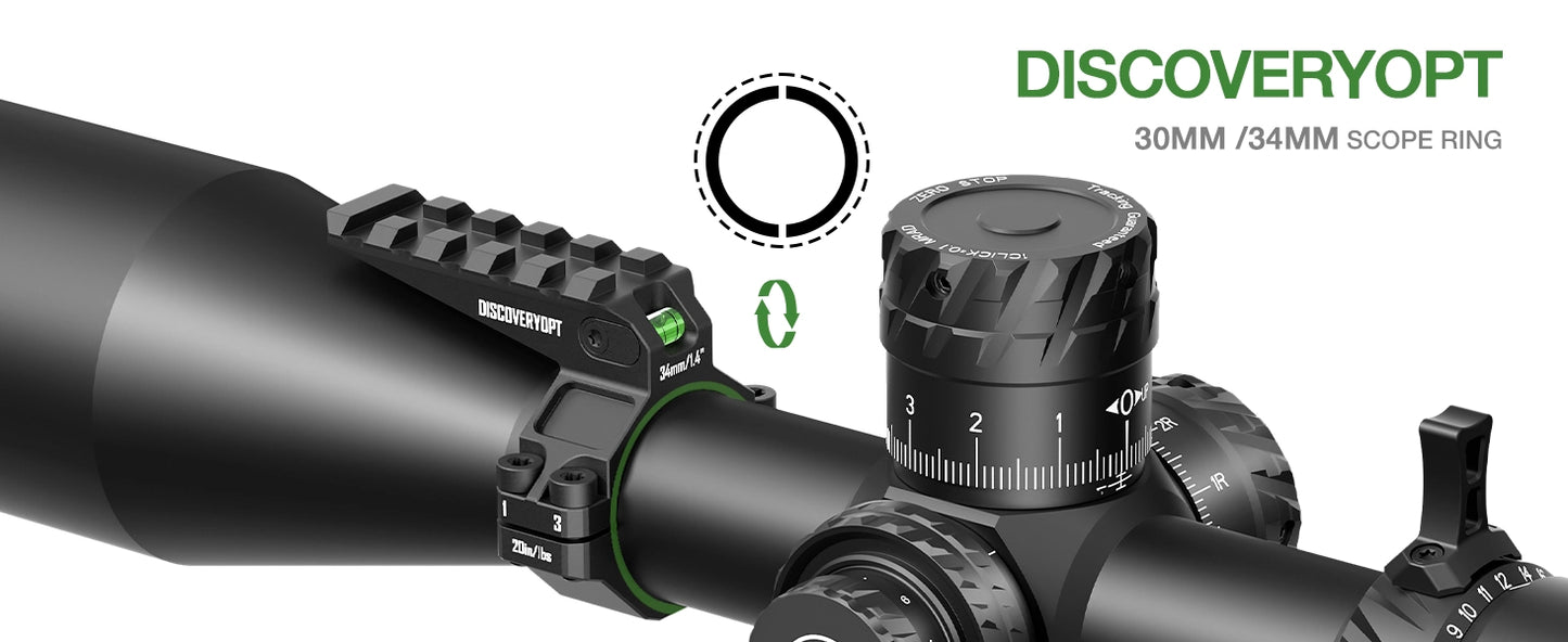 6061 Series Aluminum Scope Rings -  Bubble Level & Picatinny Rail | 30/34MM-Fits 0.85-inch Bases