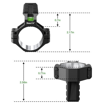 6061 Series Aluminum Scope Rings -  Bubble Level & Picatinny Rail | 30/34MM-Fits 0.85-inch Bases